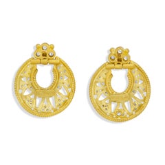 Stambolian 18K Yellow Gold and Bezel Set Diamonds Circle Doorknob Earrings
