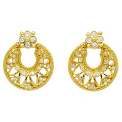 Stambolian 18K Yellow Gold and Bezel Set Diamonds Circle Doorknob Earrings