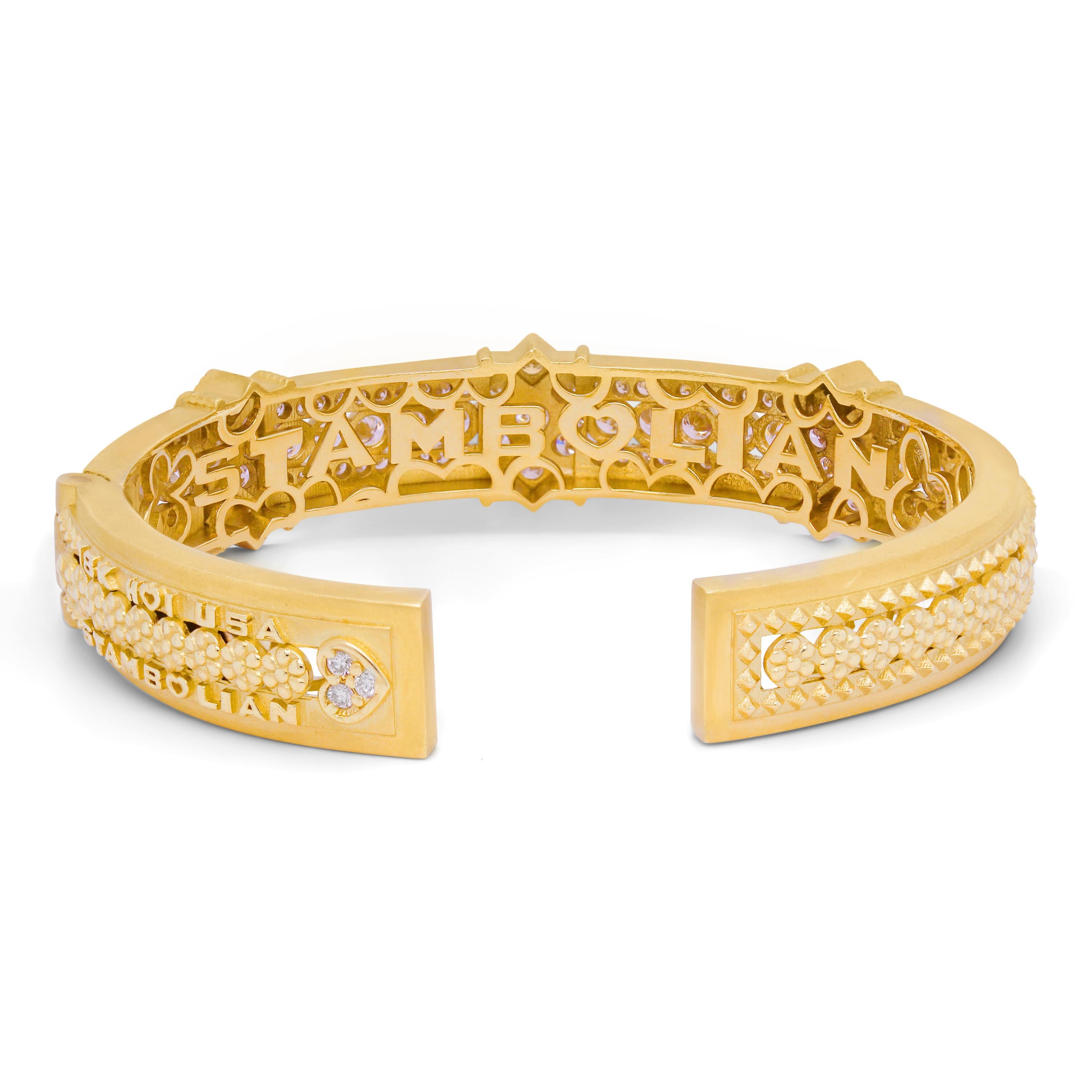 Stambolian 18K Yellow Gold and Diamond Bangle Bracelet In New Condition For Sale In Boca Raton, FL
