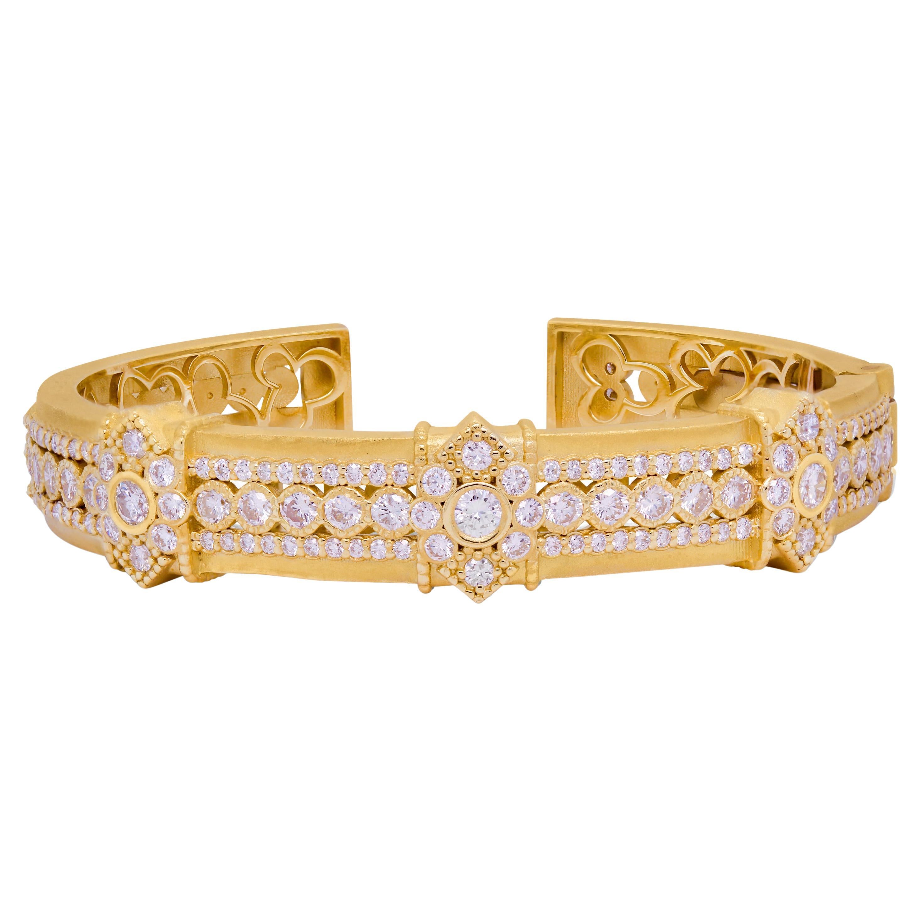 Stambolian 18K Yellow Gold and Diamond Bangle Bracelet For Sale
