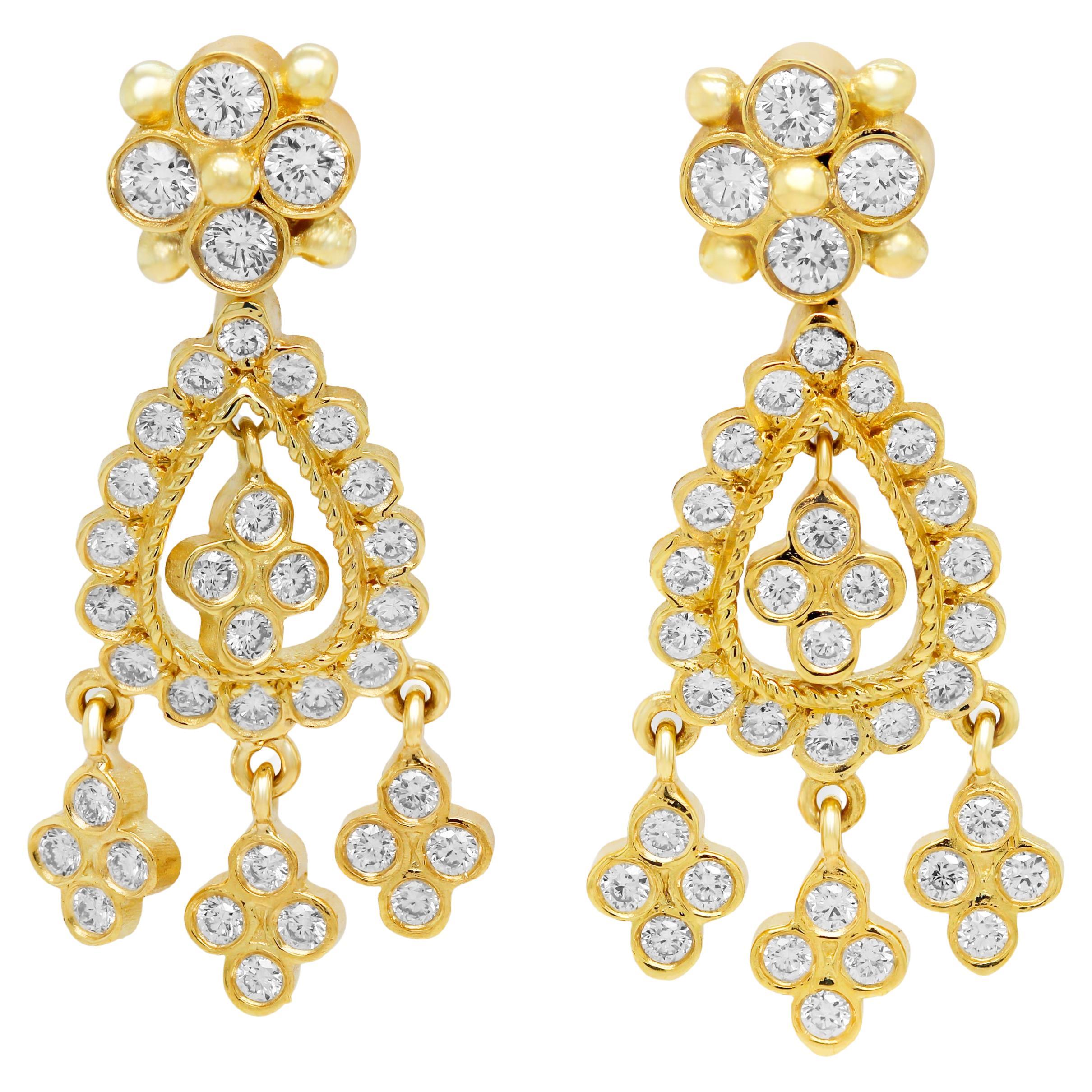 Stambolian 18K Yellow Gold and Diamond Dangle Earrings For Sale