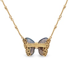Stambolian 18K Yellow Gold Diamond Black Enamel Butterfly Pendant Necklace