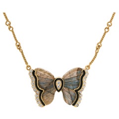 Stambolian 18K Yellow Gold Diamond Black Enamel Butterfly Pendant Necklace