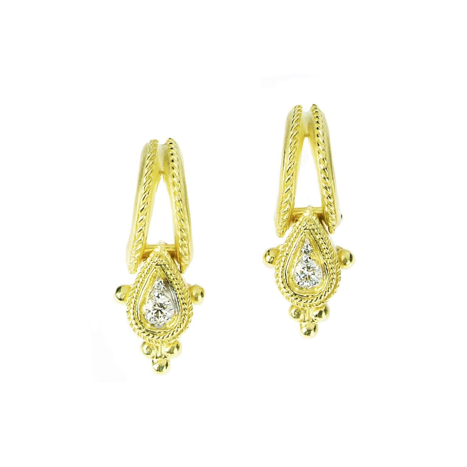 Round Cut Stambolian 18K Yellow Gold Diamond Drop Dangle Earrings