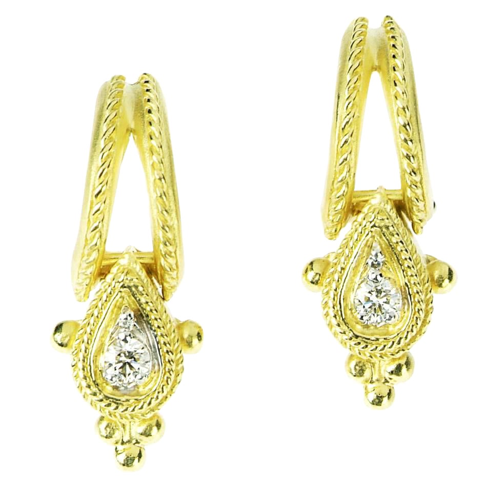 Stambolian 18K Yellow Gold Diamond Drop Dangle Earrings For Sale