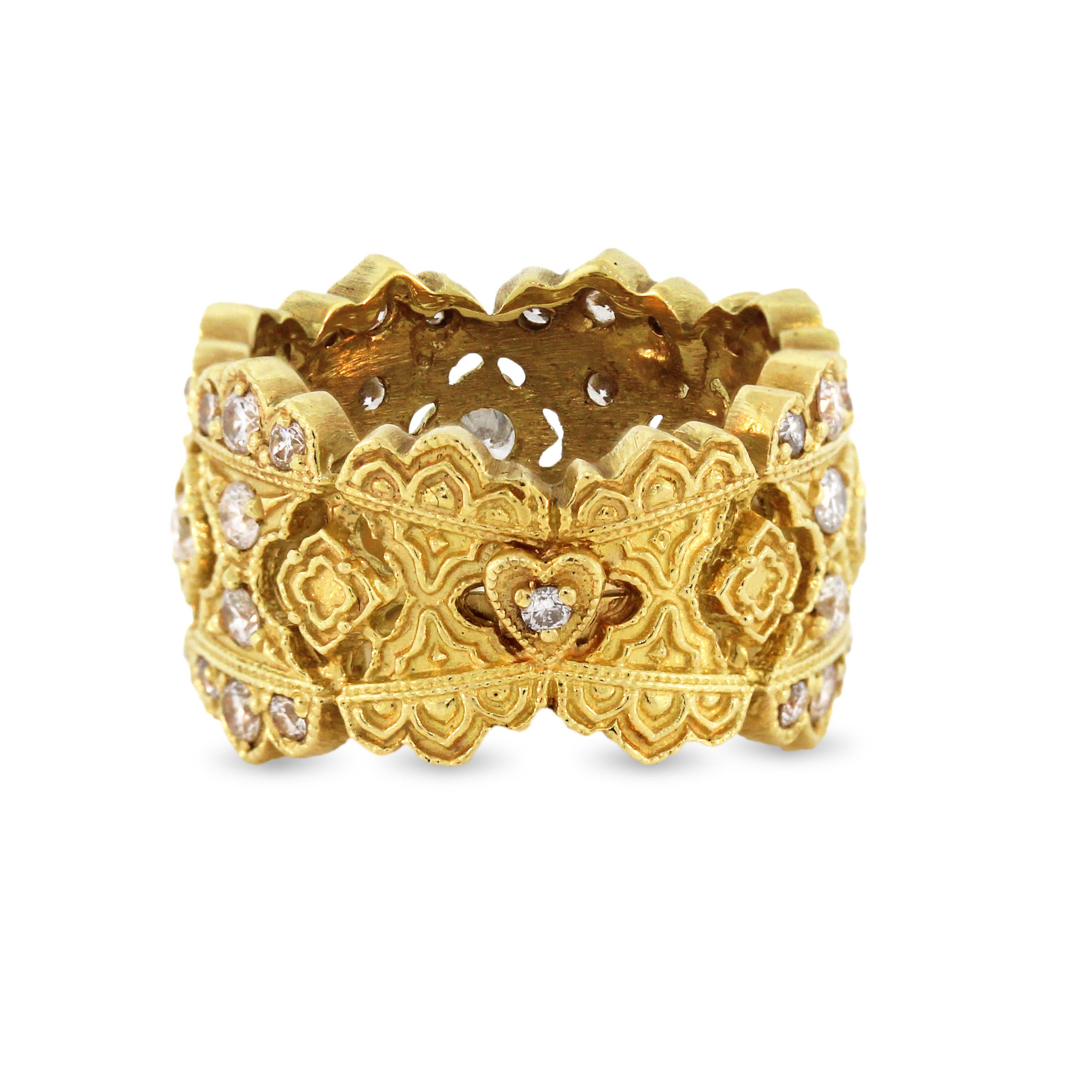 Round Cut Stambolian 18 Karat Yellow Gold Diamond Wide Band Ring