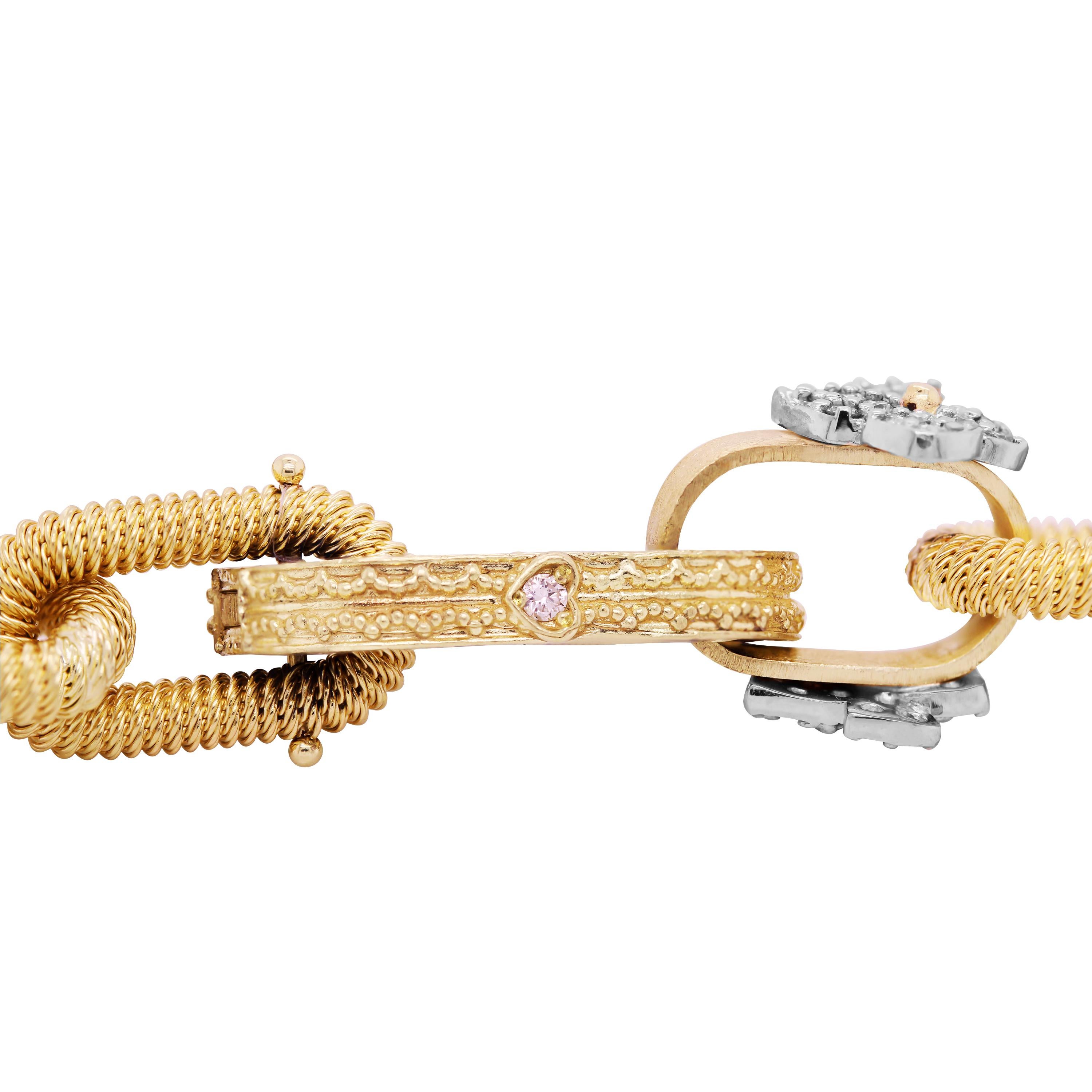 Moderne Stambolian Bracelet à maillons en or jaune 18 carats, émail bleu et diamants en vente