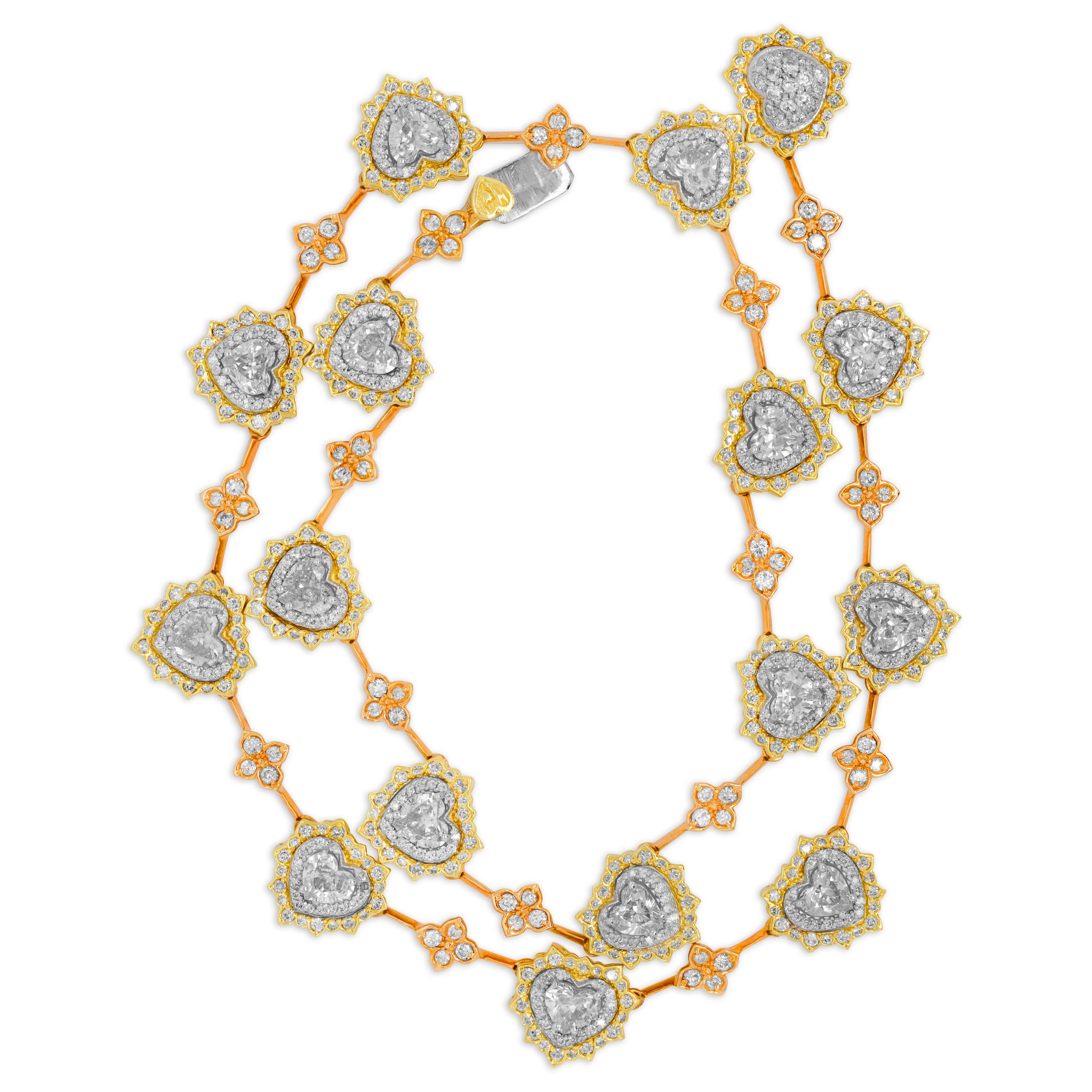Moderne Stambolian Collier ras du cou en or jaune rose blanc 18 carats et diamants en forme de cœur en vente