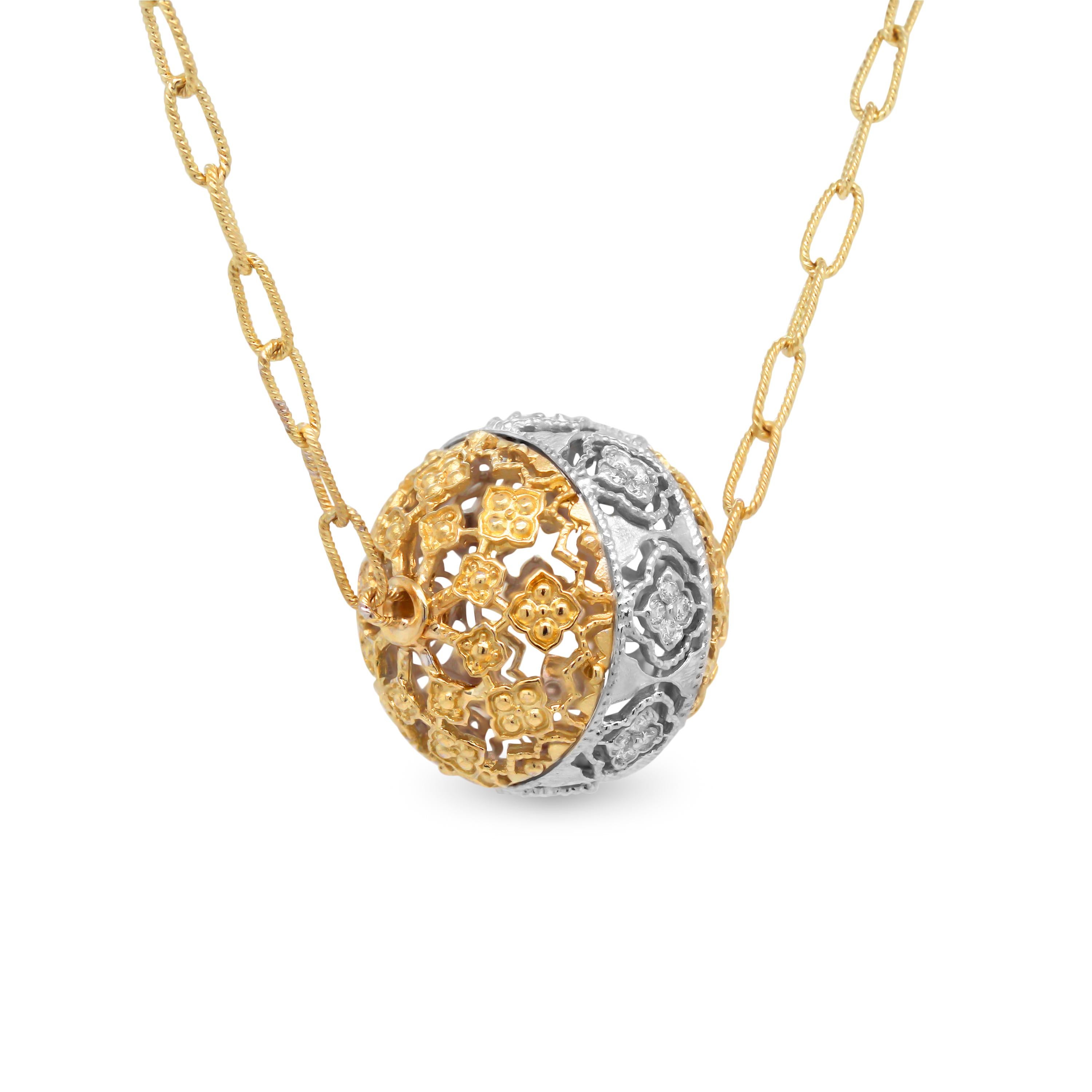 Stambolian 18K Yellow White Gold Diamond All Around Ball Pendant Chain Necklace

This gorgeous pendant from the Stambolian 