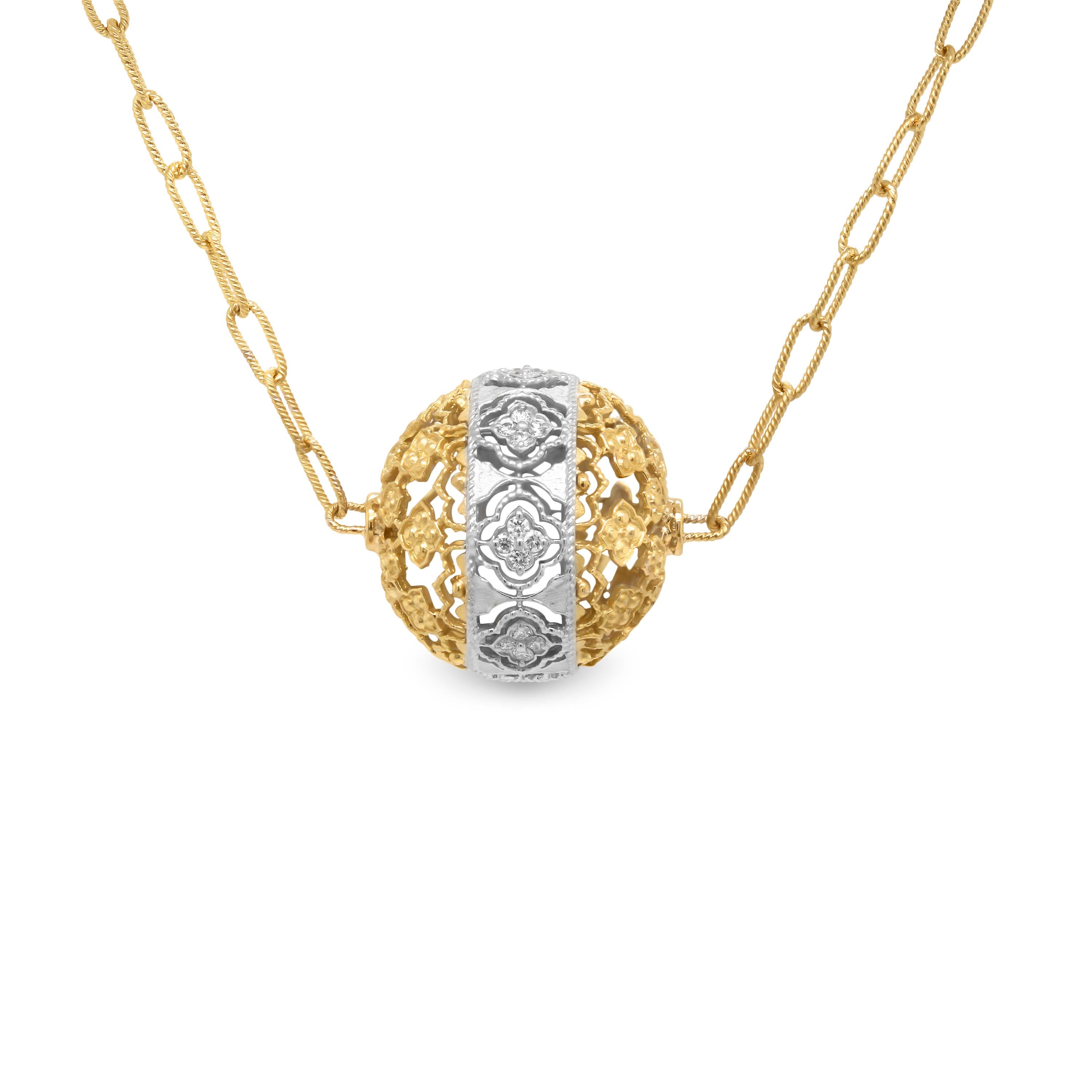 Contemporary Stambolian 18k Yellow White Gold Diamond All Around Ball Pendant Chain Necklace For Sale