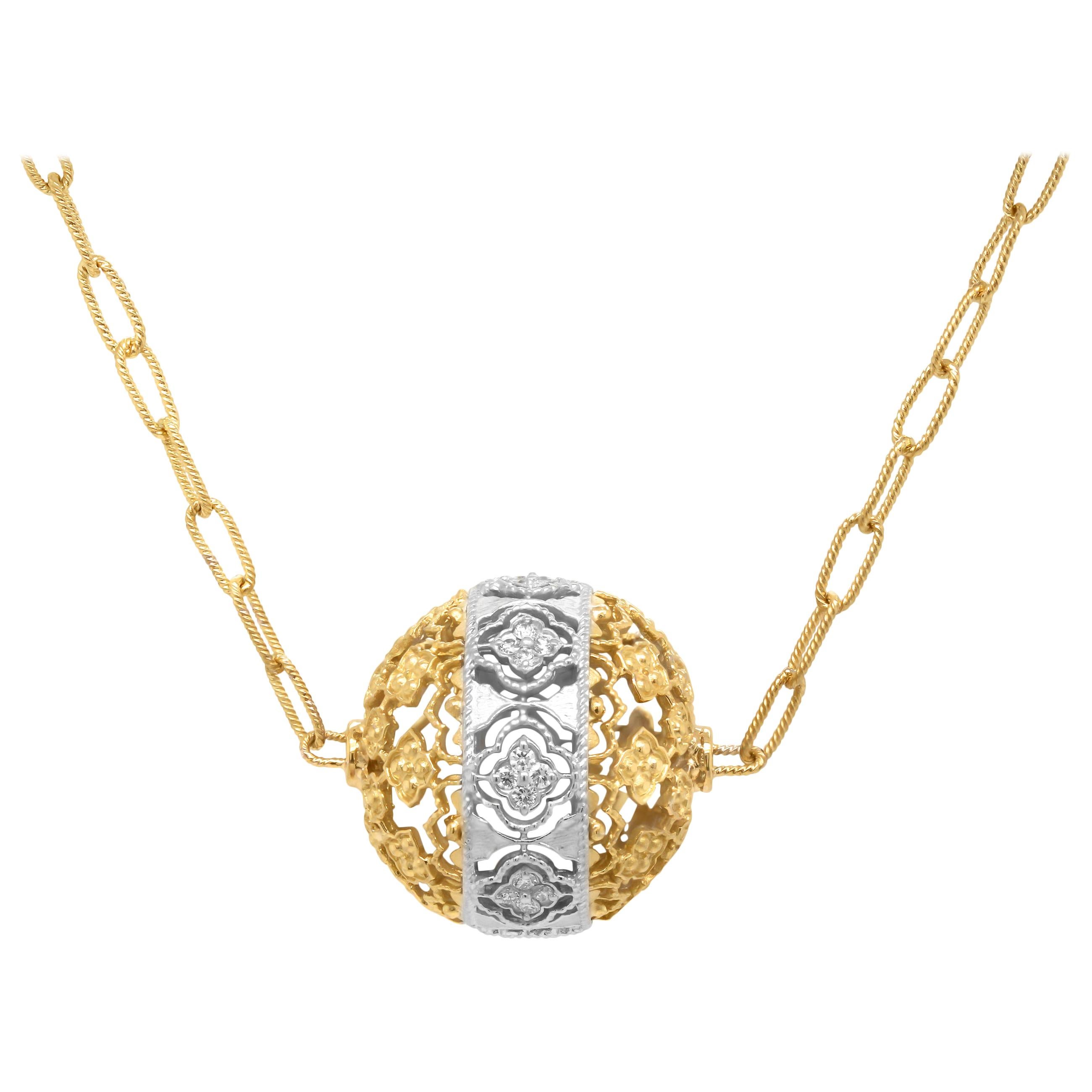 Stambolian 18k Yellow White Gold Diamond All Around Ball Pendant Chain Necklace For Sale