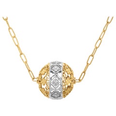 Stambolian 18k Yellow White Gold Diamond All Around Ball Pendant Chain Necklace
