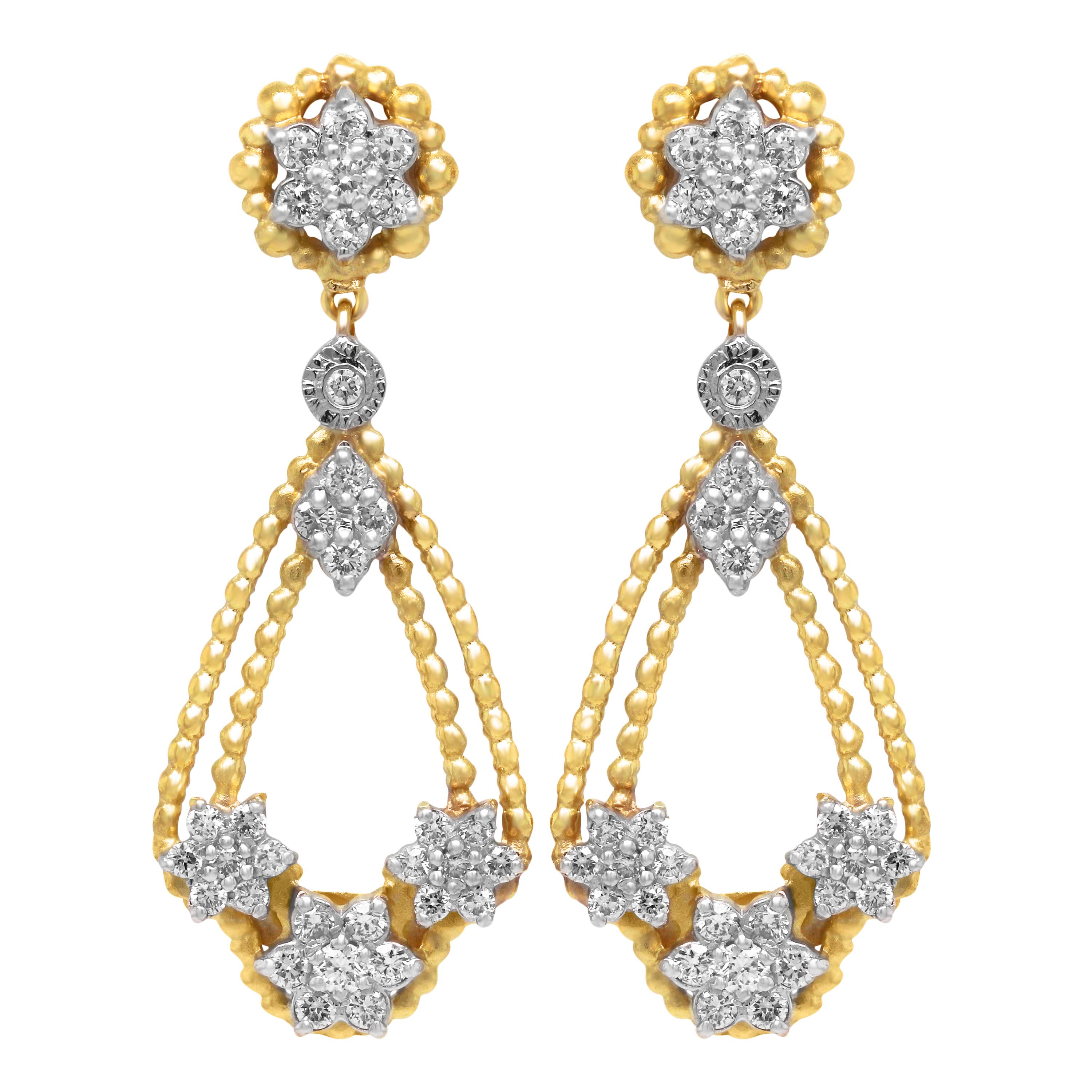 Round Cut Stambolian 18K Yellow White Gold Diamond Clusters Drop Dangle Earrings