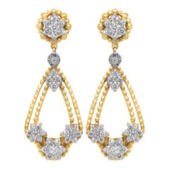 Stambolian 18K Yellow White Gold Diamond Clusters Drop Dangle Earrings