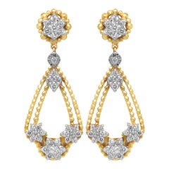 Stambolian 18K Yellow White Gold Diamond Clusters Drop Dangle Earrings