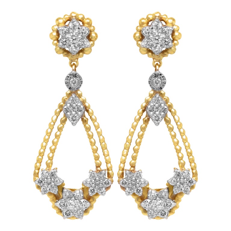 Stambolian 18K Yellow White Gold Diamond Clusters Drop Dangle Earrings