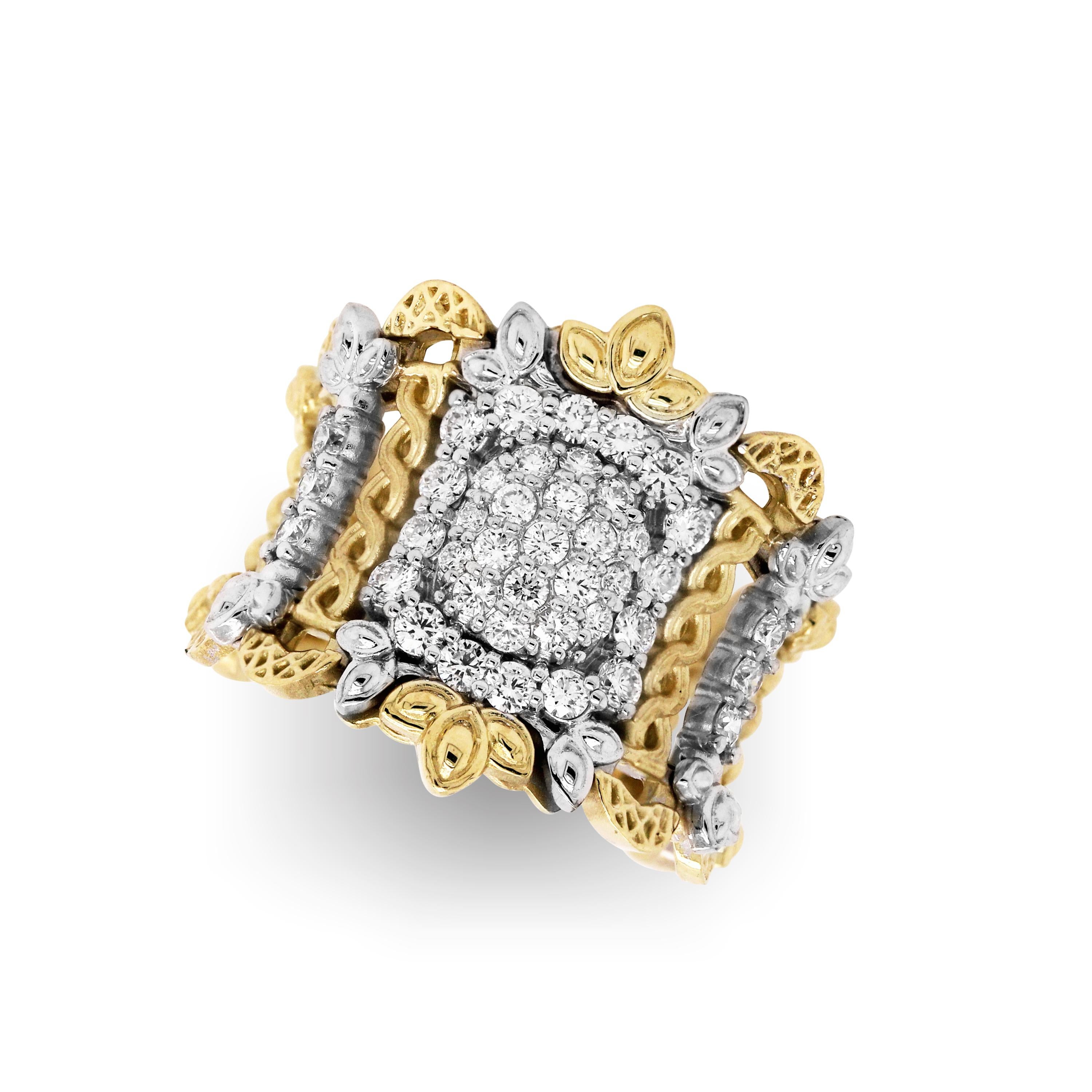 Stambolian 18 Karat Yellow White Gold Pavé Set Diamond Wide Band Ring In New Condition In Boca Raton, FL