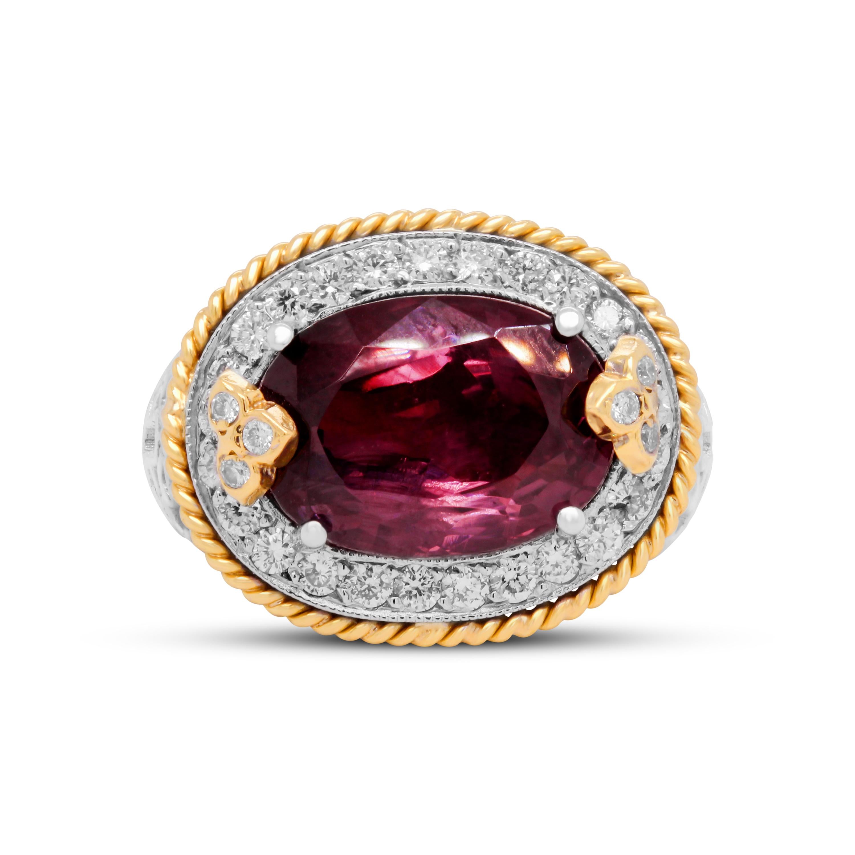 Modern Stambolian 18K Yellow White Gold Round Princes Cut Diamonds Purple Spinel Ring For Sale