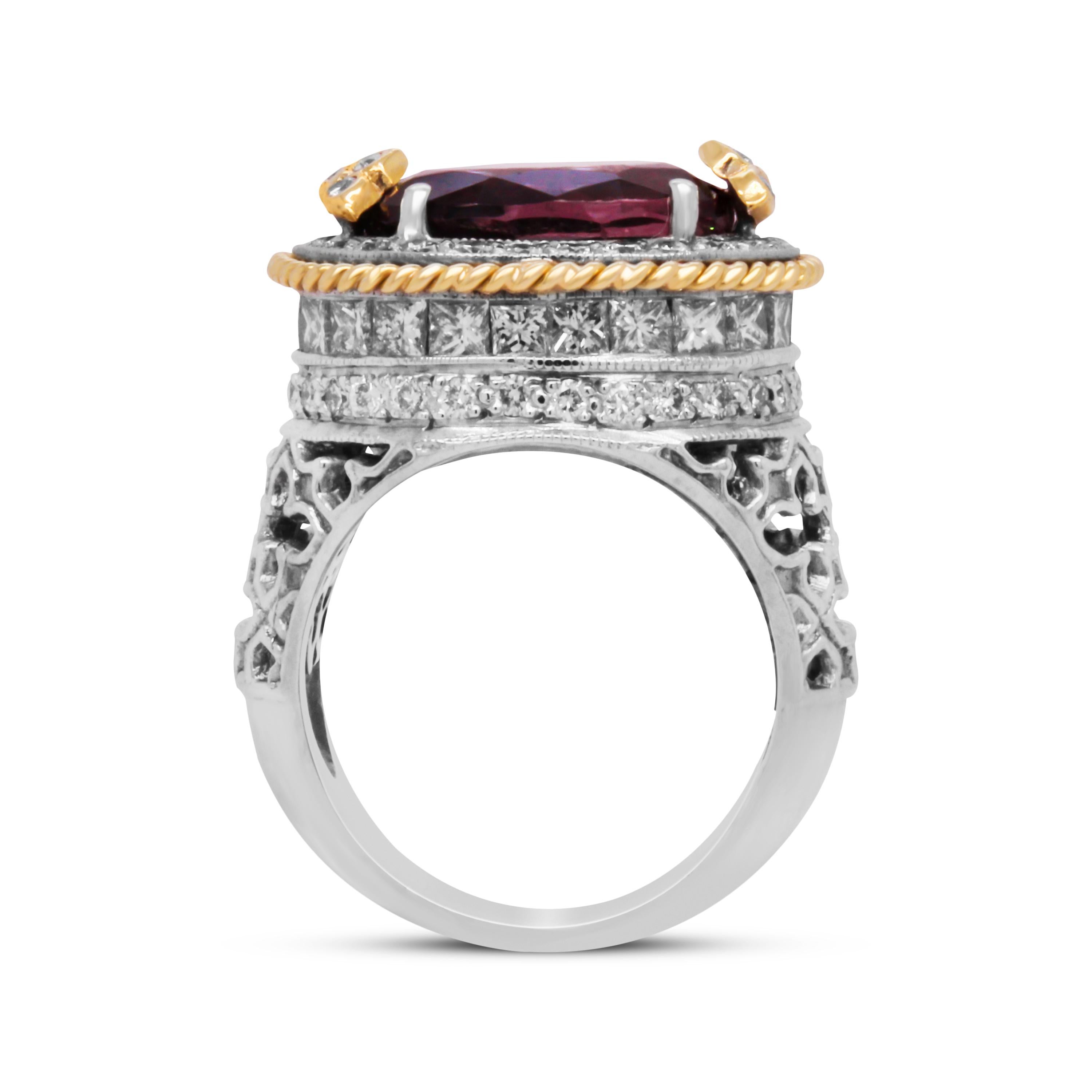 Oval Cut Stambolian 18K Yellow White Gold Round Princes Cut Diamonds Purple Spinel Ring For Sale