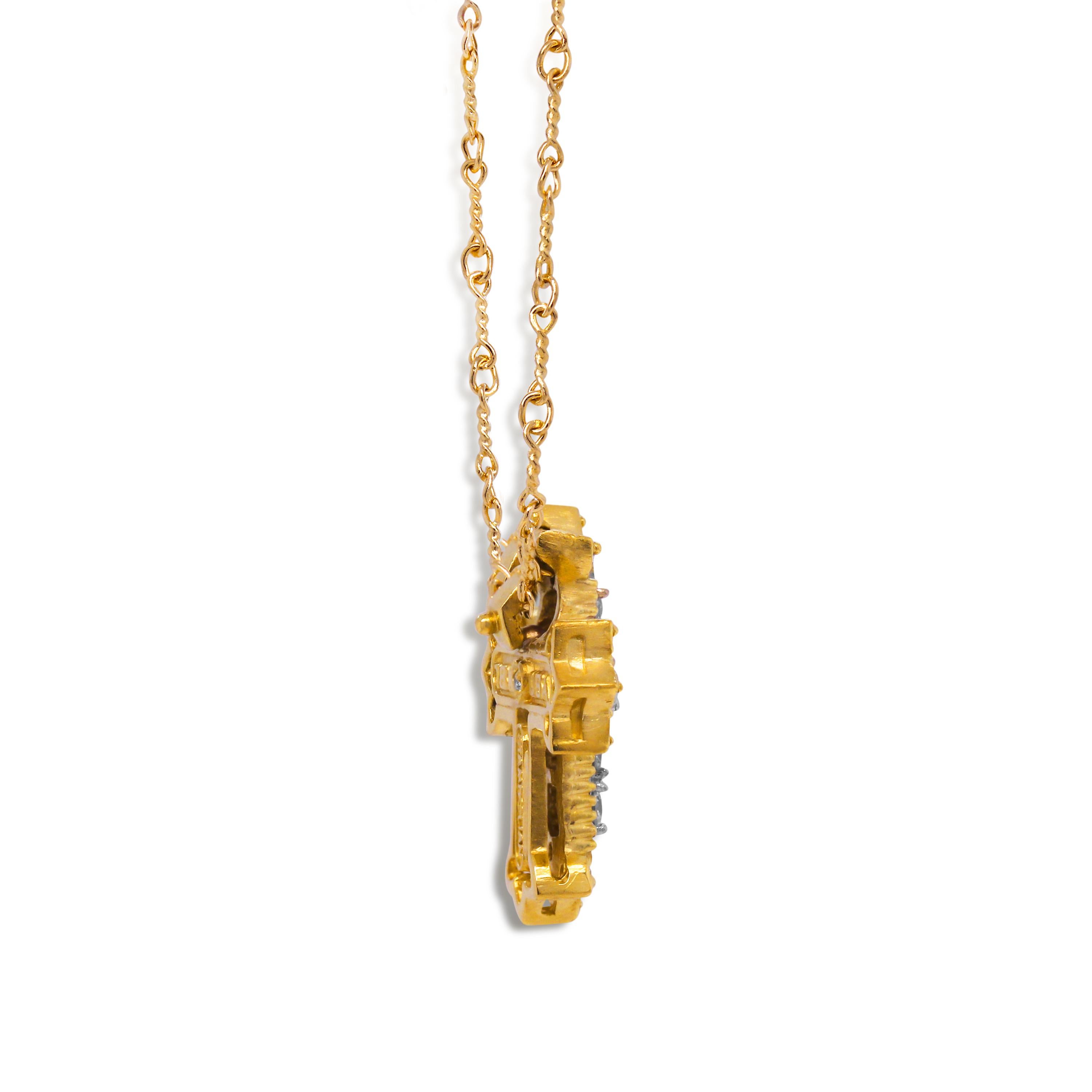 Contemporary Stambolian 18K Yellow White Two Tone Gold Diamond Cross Pendant Necklace For Sale