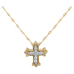 Stambolian, collier pendentif croix en or jaune et blanc 18 carats et diamants