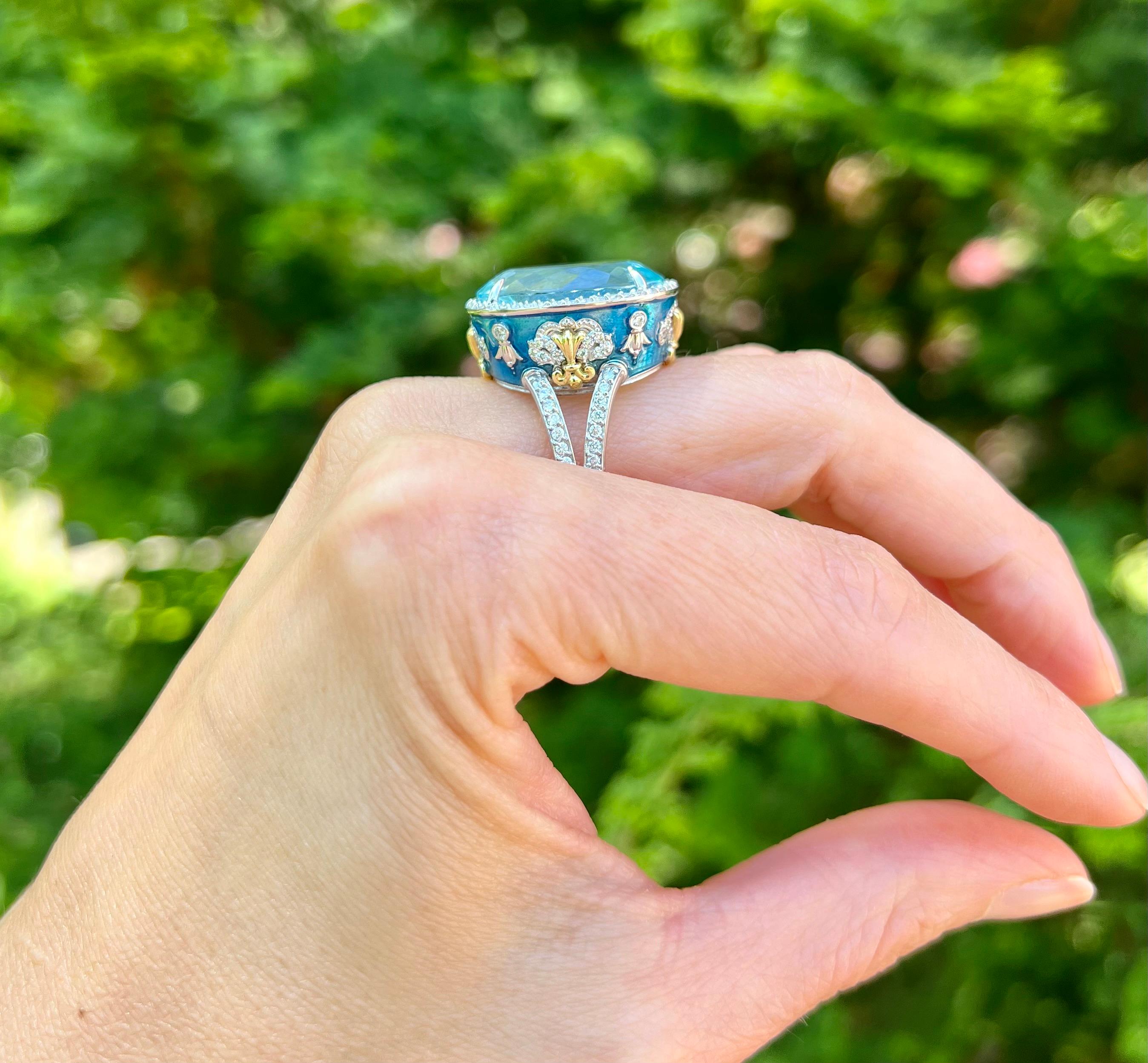 Modern Stambolian 20-Carat Aquamarine and Diamond Ring in 18 Karat Gold