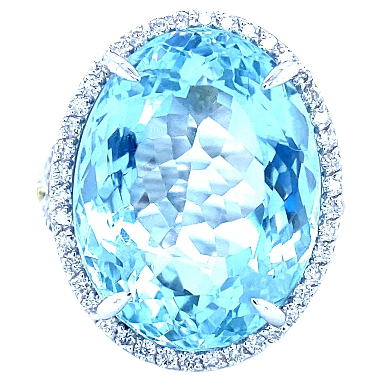 Stambolian 20-Carat Aquamarine and Diamond Ring in 18 Karat Gold