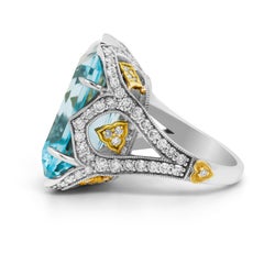 Stambolian 26.43 Carat Aquamarine 18K White Yellow Gold Diamonds Cocktail Ring