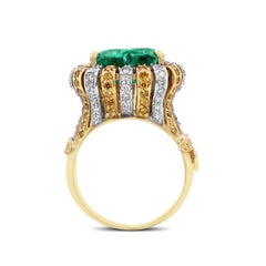 Stambolian 3.96 Carat Heart Shape Emerald Yellow White Diamond 18K Gold Ring