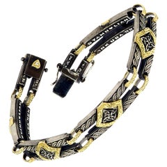 Stambolian Bracelet à maillons unisexe de style rétro en argent vieilli et or 18 carats