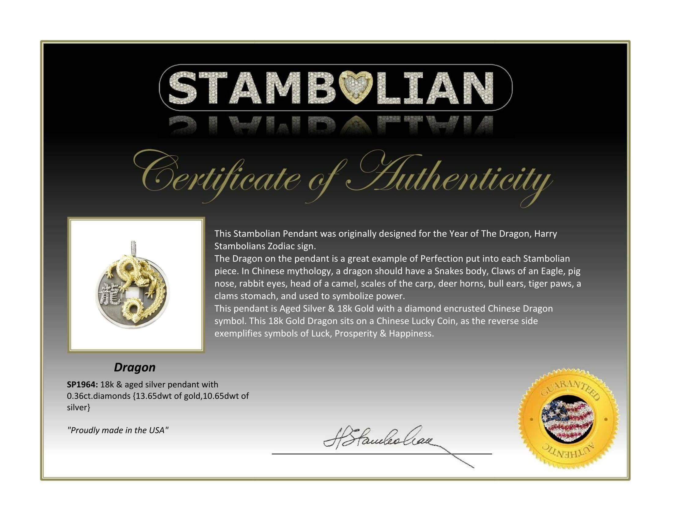 Round Cut Stambolian Aged Silver 18 Karat Gold Coin Chain Round Dragon Pendant Necklace