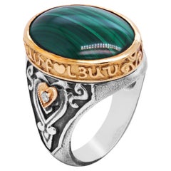 Stambolian Aged Silver 18K Gold Oval Malachite Cocktail Ring
