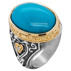 Stambolian Aged Silver 18K Gold Oval Sleeping Beauty Turquoise Cocktail Ring