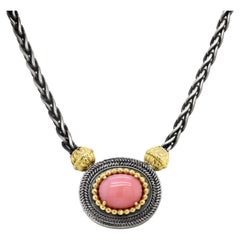 Stambolian Aged Silver 18K Gold Pink Peruvian Opal Oval Pendant Necklace