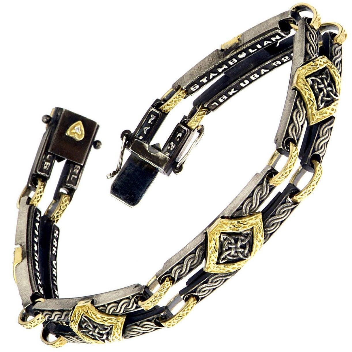 Stambolian Bracelet unisexe de style rétro en argent vieilli et or 18 carats Neuf - En vente à Boca Raton, FL