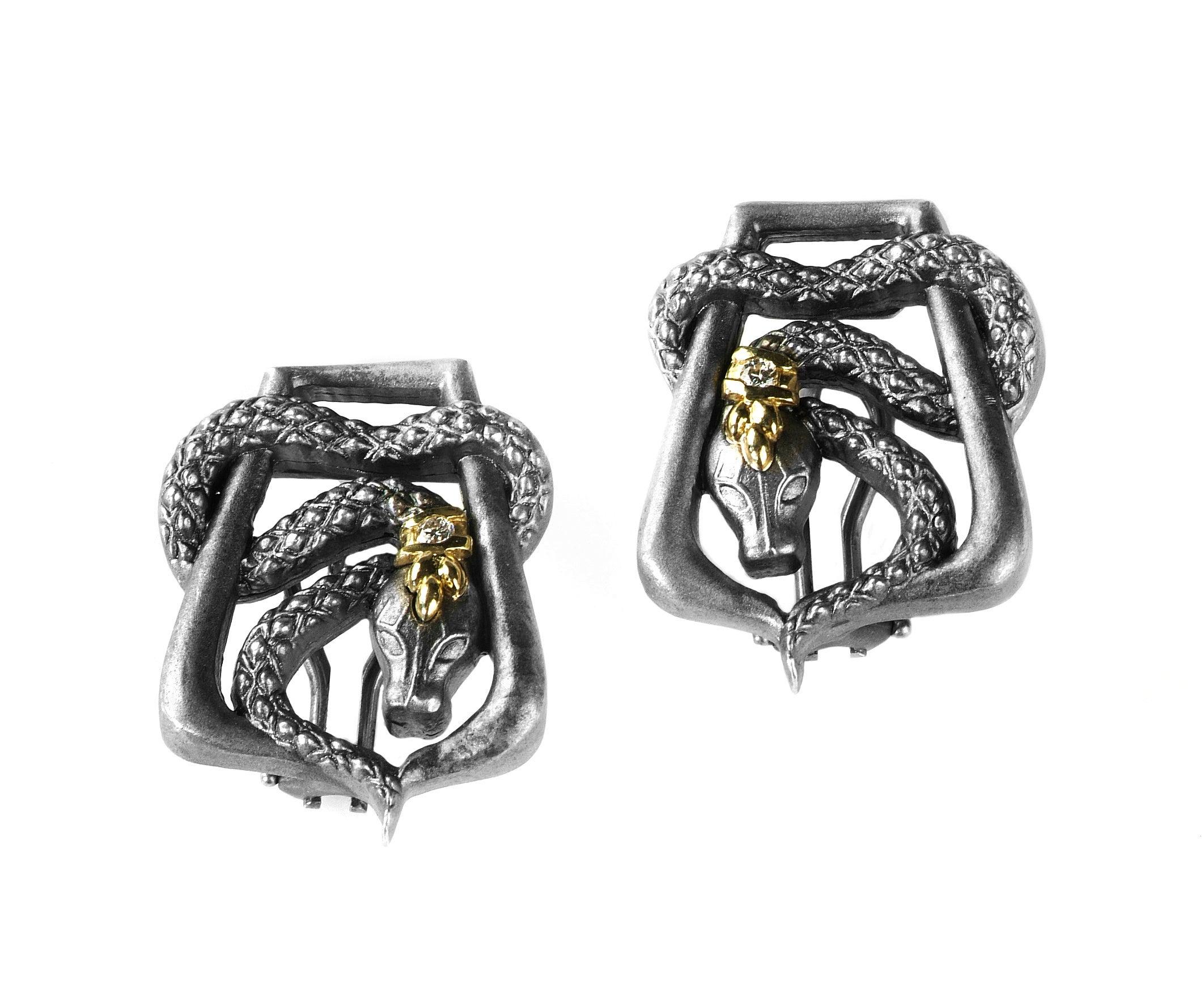 Women's or Men's Stambolian Aged Silver and Gold Snake Cufflinks