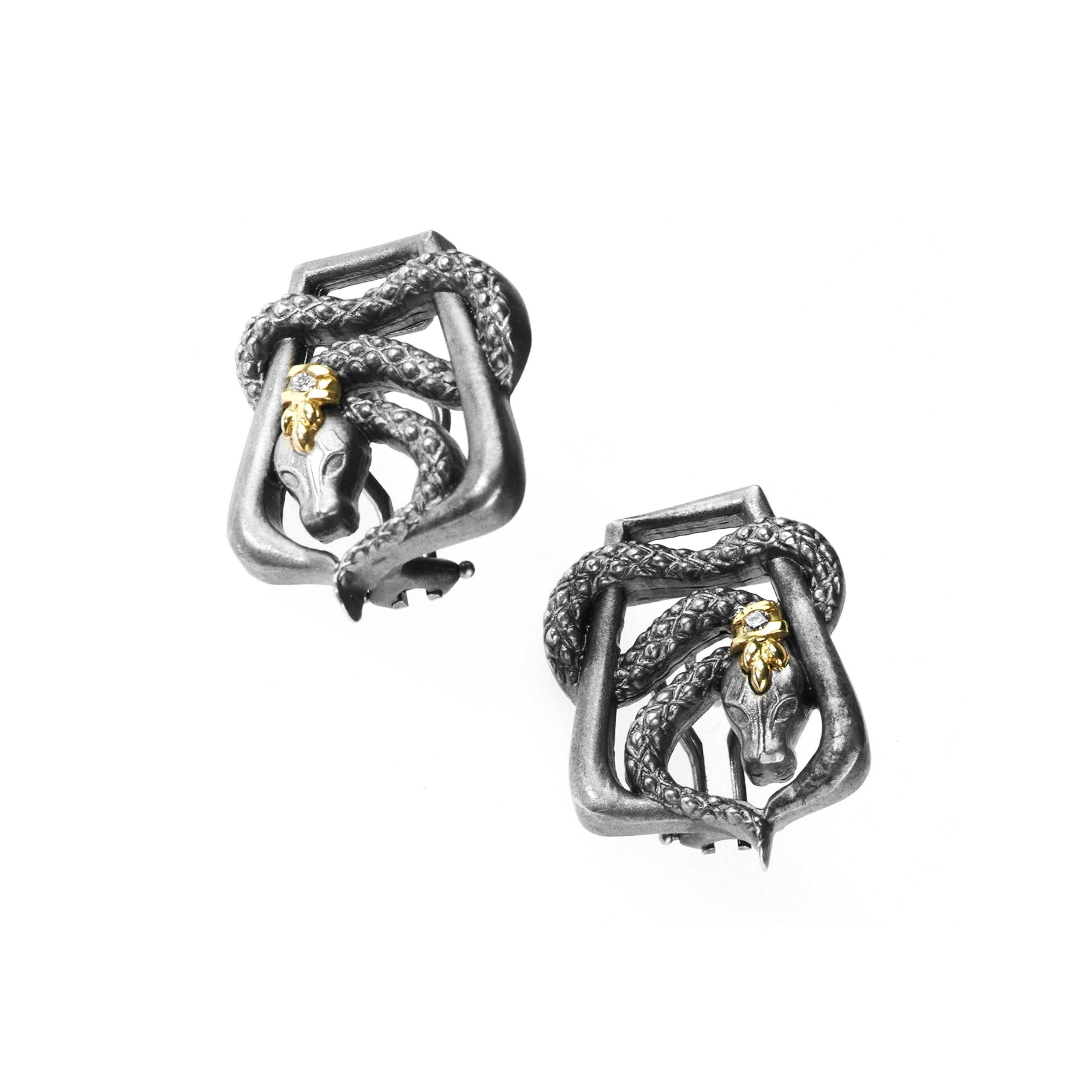 IF YOU ARE REALLY INTERESTED, CONTACT US WITH ANY REASONABLE OFFER. WE WILL TRY OUR BEST TO MAKE YOU HAPPY!

Aged Silver & 18K Gold and Diamond Snake Cufflinks by Stambolian

0.04 carat diamonds

These Cufflinks are from the Stambolian 