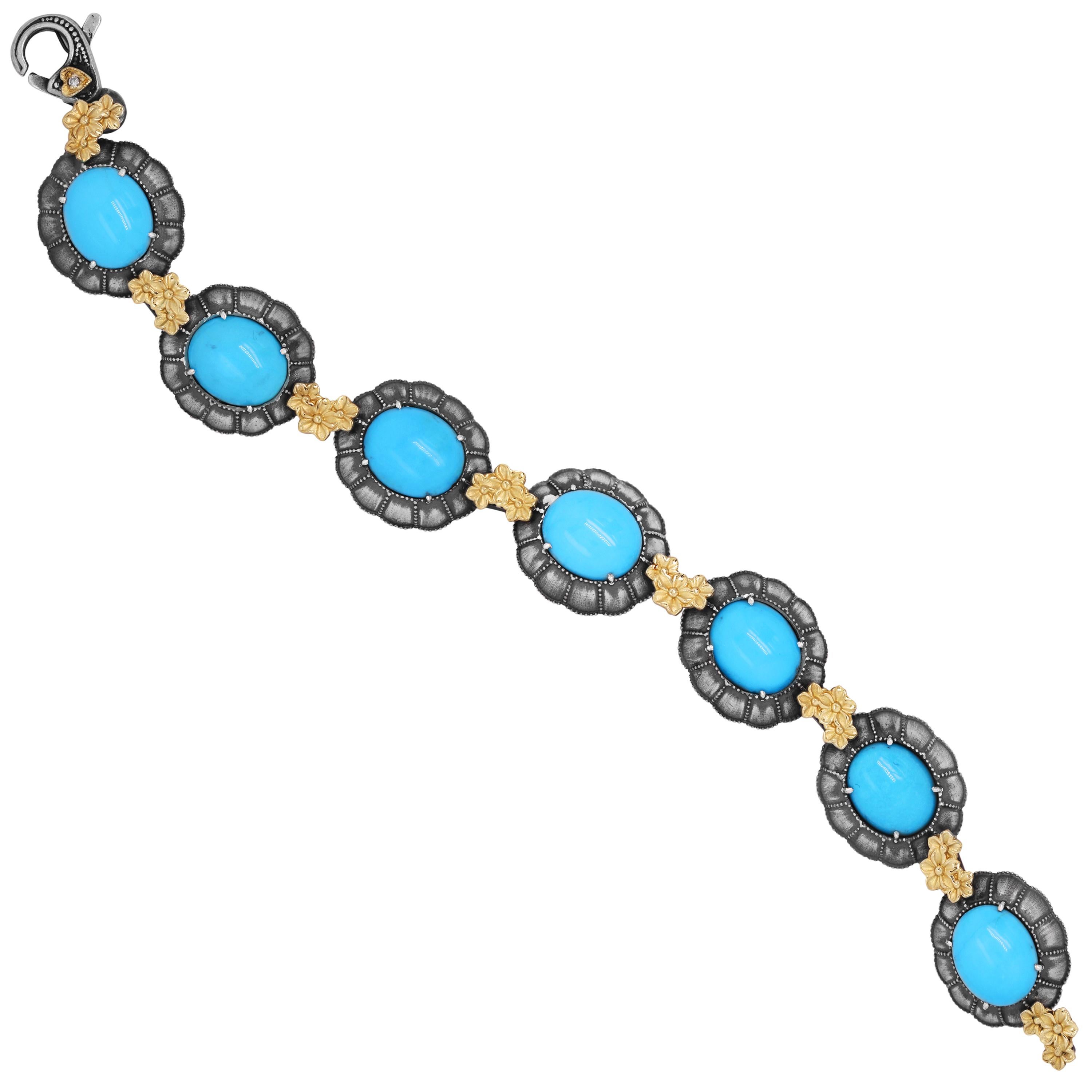 Stambolian Aged Sterling Silver 18K Gold Oval Sleeping Beauty Turquoise Bracelet

From the 