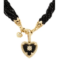 Stambolian Black Onyx and Gold Confetti Heart Pendant with Spinel Beads Necklace