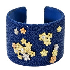 Stambolian Blue Tri-Color Yellow White Pink Gold Stingray Cuff Bracelet