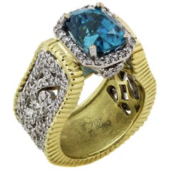 Stambolian Blue Zircon Two-Tone Gold and Diamond Ring