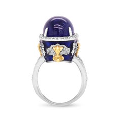 Stambolian Cabochon Tanzanite Cobalt Blue Enamel Diamond 18K Gold Cocktail Ring