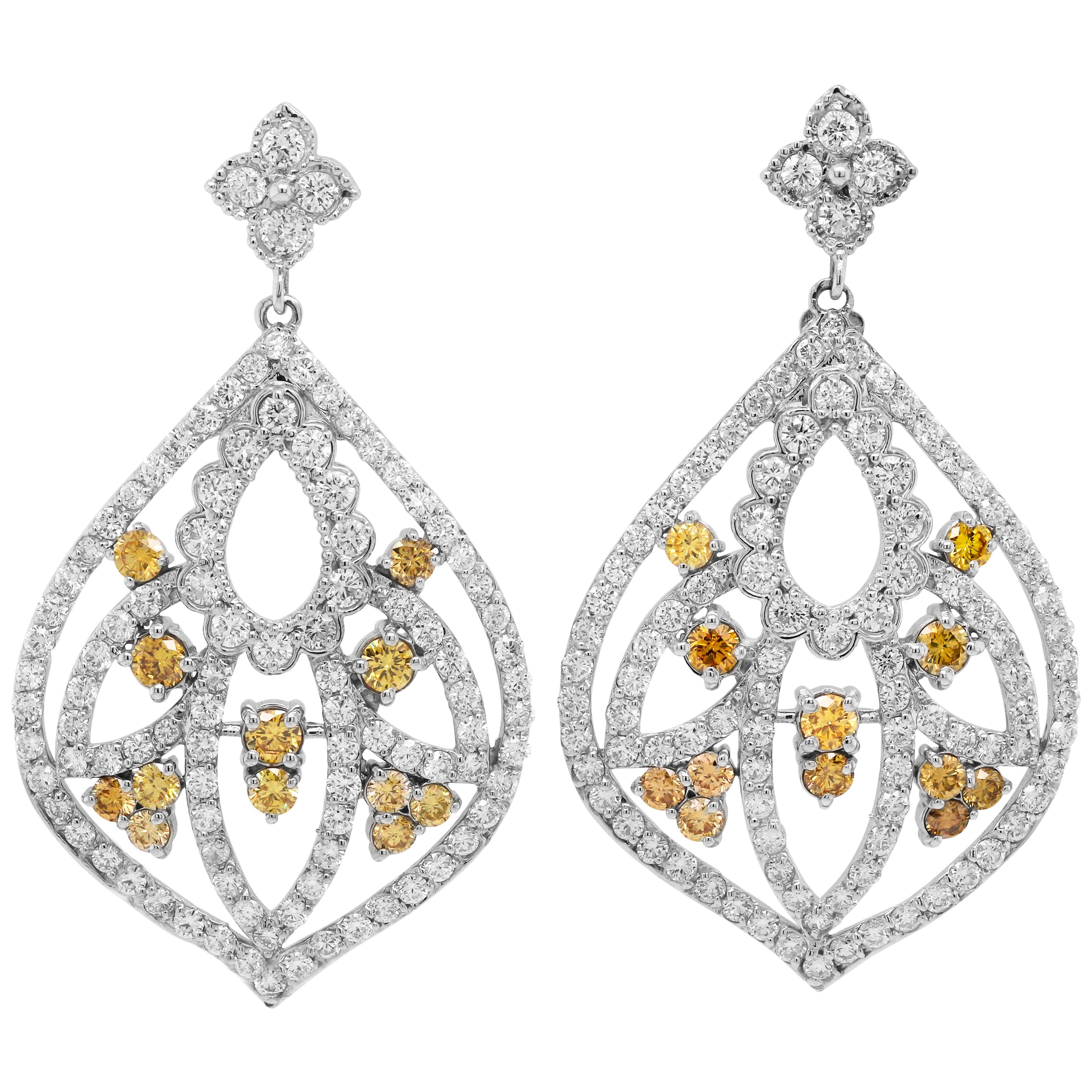 Stambolian Canary Yellow and White Diamond 18 Karat Gold Chandelier Earrings