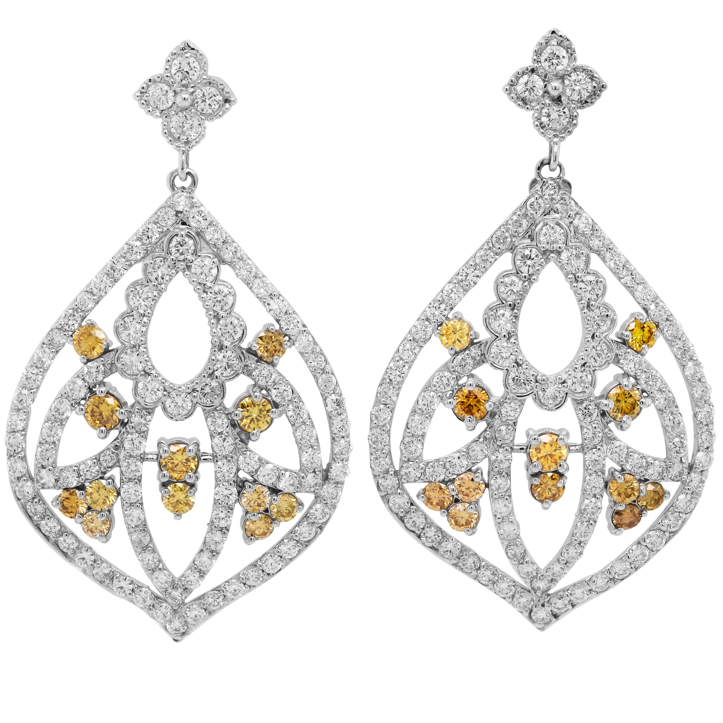 Contemporary Stambolian Canary Yellow and White Diamond 18 Karat Gold Chandelier Earrings