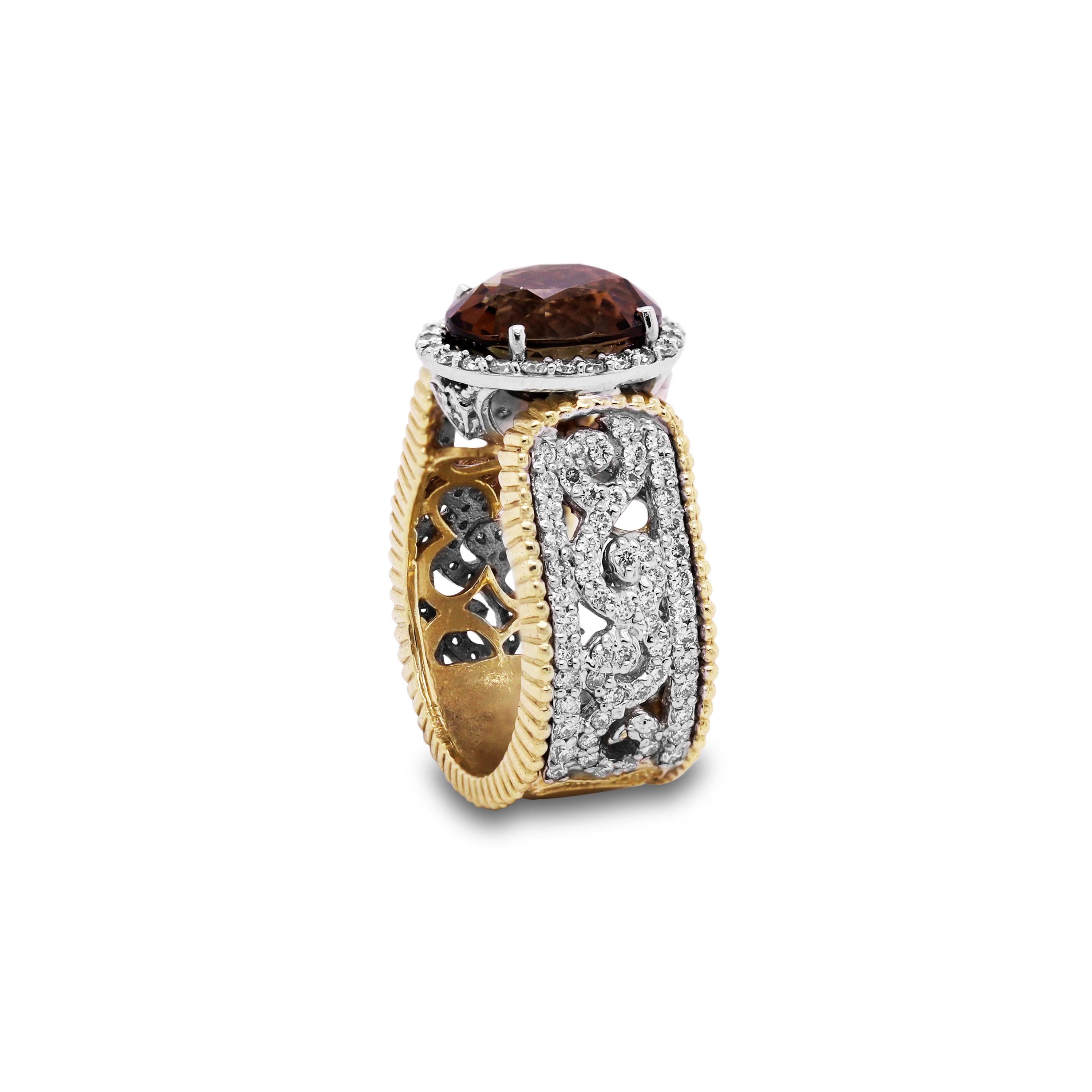 Oval Cut Stambolian Color Changing Tournaline and Diamond Two-Tone Gold Cocktail Ring