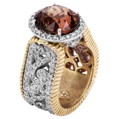 Stambolian Color Changing Tournaline and Diamond Two-Tone Gold Cocktail Ring