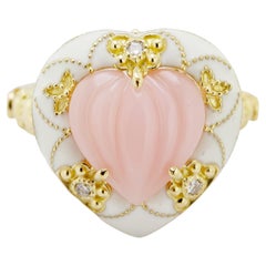 Stambolian “Color of Life Collection” Pink Peruvian Opal Enamel Yellow Gold Ring