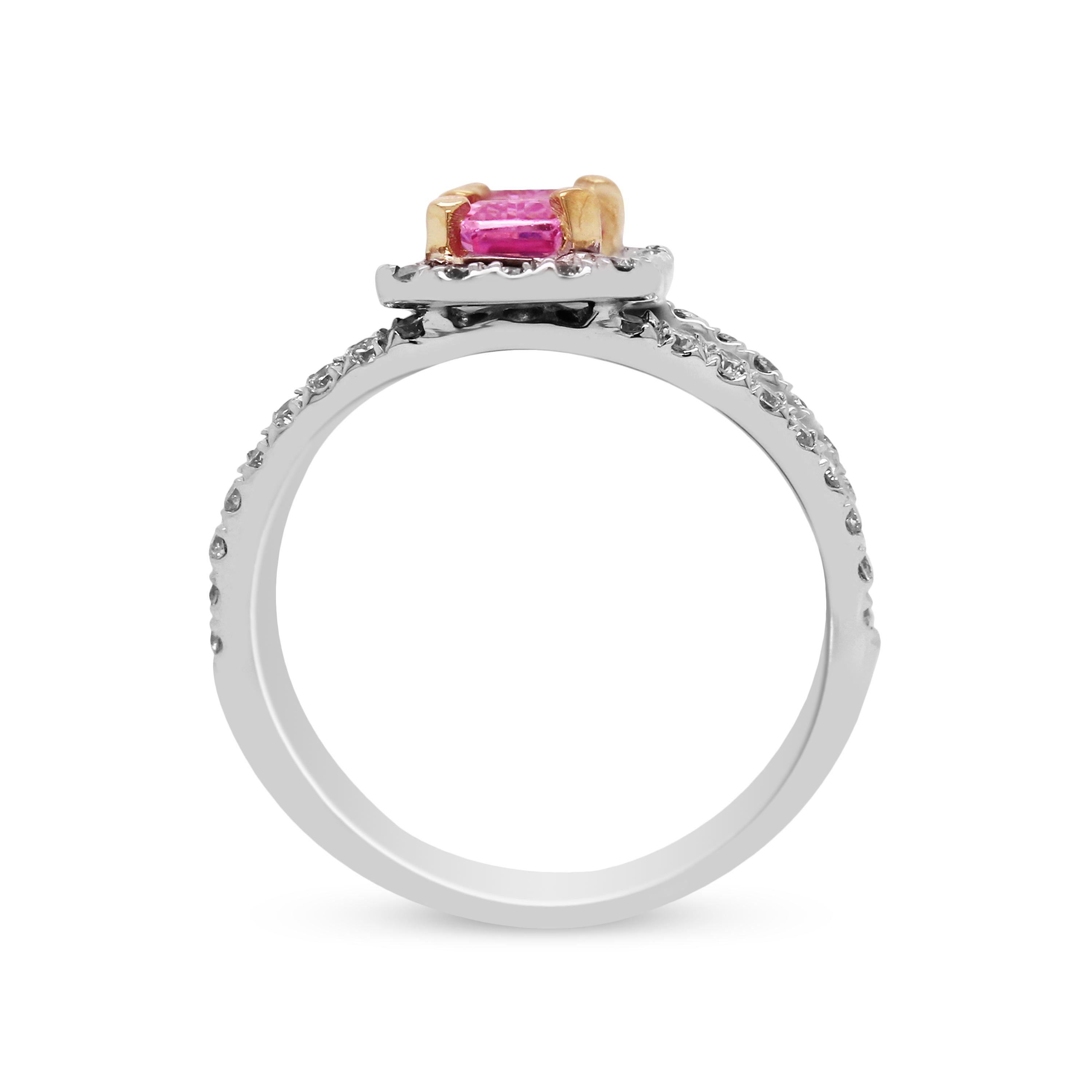 Women's Stambolian Emerald Cut Pink Sapphire 18 Karat Gold Diamond Three Stone Ring