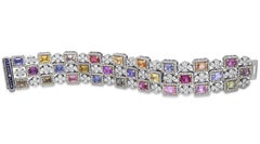 Stambolian GIA 32.40 Ct. No Heat Multi-Color Sapphires 18k Gold Diamond Bracelet