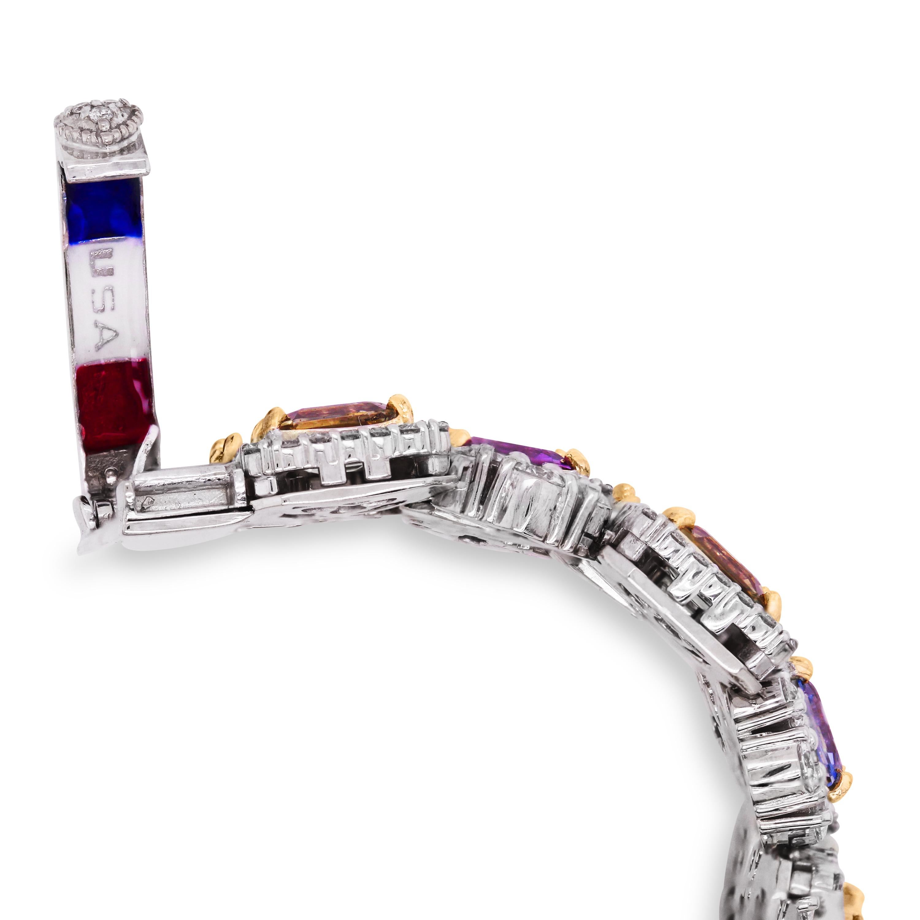 Stambolian GIA 32.40 Ct. No Heat Multi-Color Sapphires 18k Gold Diamond Bracelet In New Condition In Boca Raton, FL